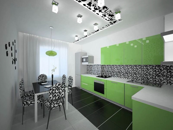 Современный дизайн зеленой кухни